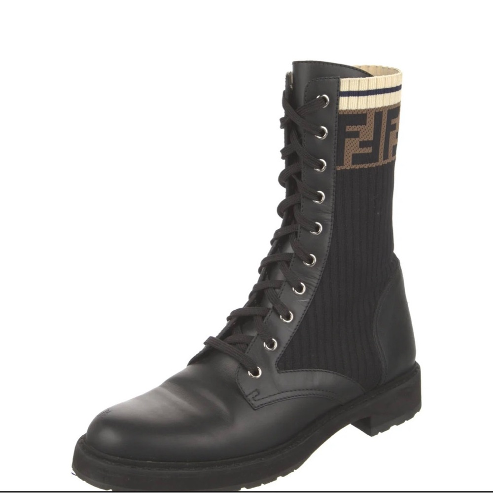 Fendi Black Leather Combat Boots